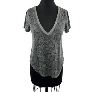 CHASER Gray Top Cotton Snake Skin Print V-Neck Classic Size Small S